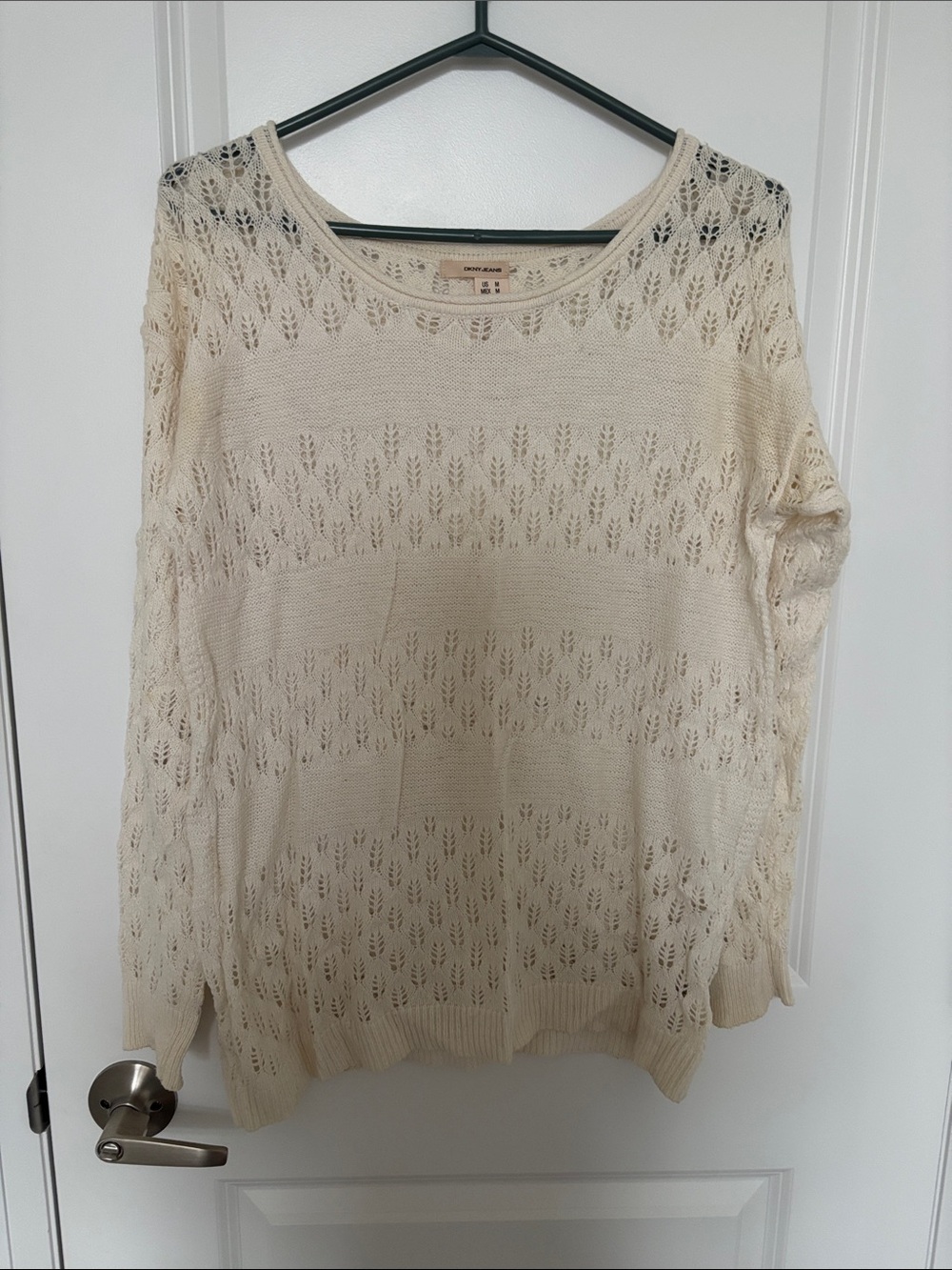 DKNY Cream Openwork Scoop Neck Sweater